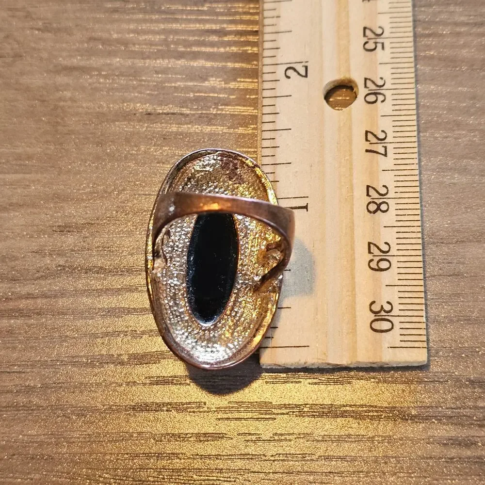 Vintage Abalone Chip In Resin Gold Trim Oval Ring Size 8